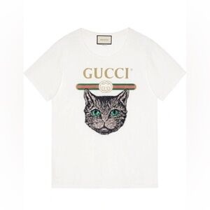 Authentic Gucci LOGO T-SHIRT WITH MYSTIC CAT IN WHITE size XS